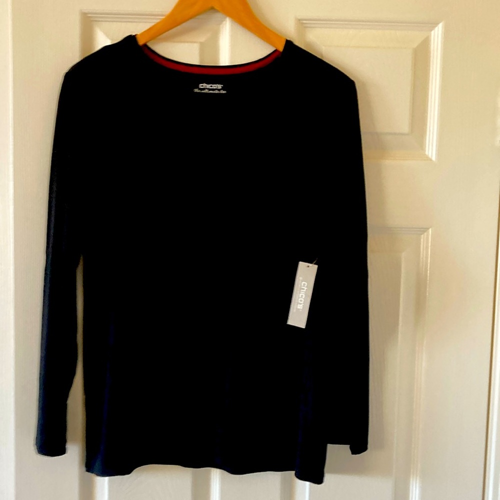 Chico’s Black long-sleeved tee shirt. Brand new with tags. Never worn.